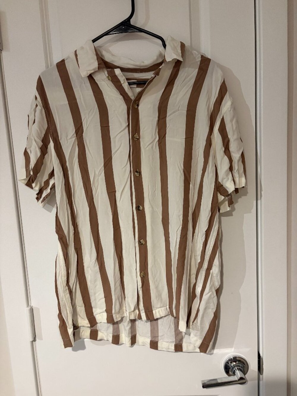 Pacsun Cub Resort Camp Shirt Brown White Lightweight Button Front Top Size Large